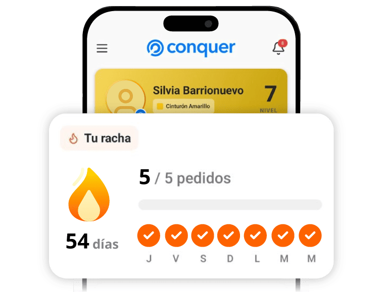 App KIRI mostrando la racha de días seguidos cumpliendo pedidos