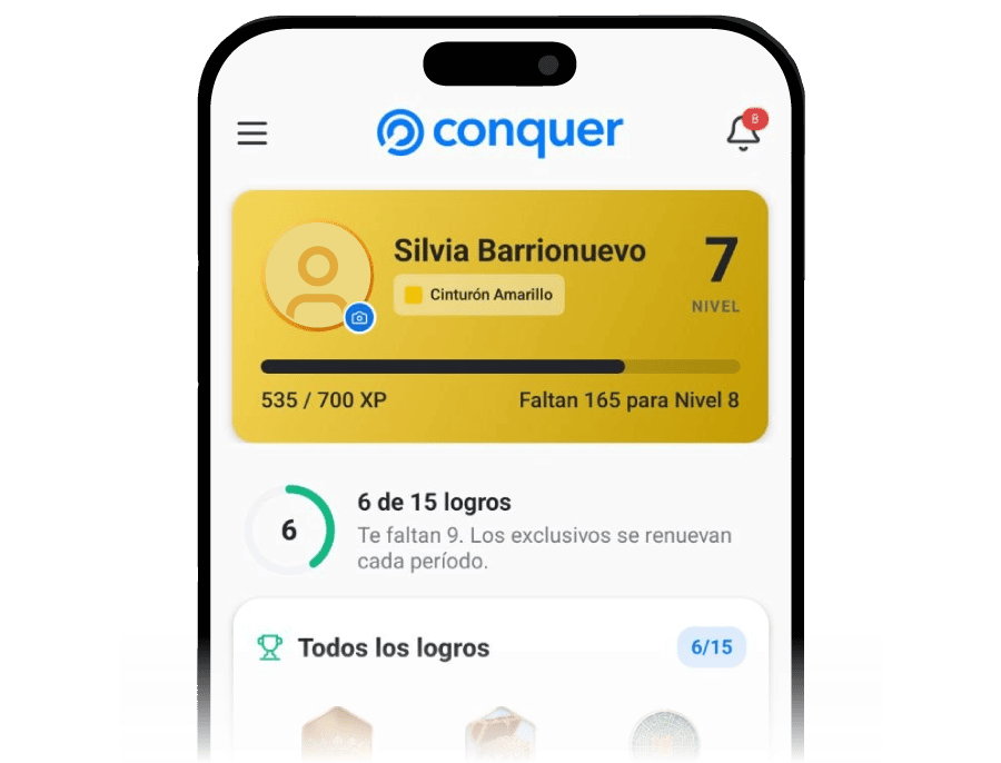 App KIRI mostrando el nivel y los logros del vendedor