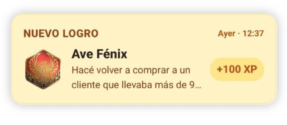 Notificación de nuevo logro: Ave Fénix, +100 XP