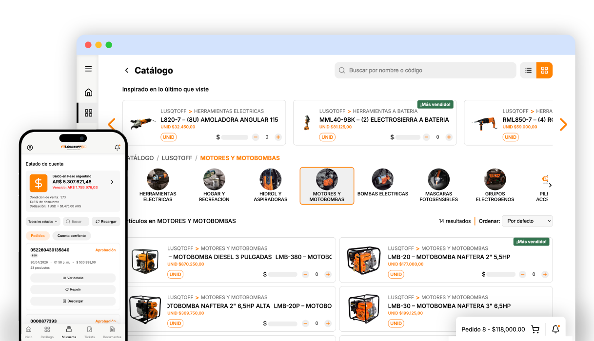 Portal KIRI B2B para autogestión de pedidos — integración nativa sin software adicional de terceros